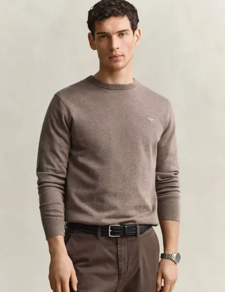 Gant Pure Cotton Crew Neck Jumper Brown