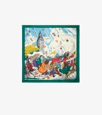 Raining Cats and Dogs​ Silk Scarf in Kew green