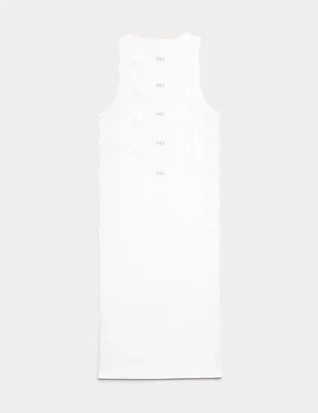 Marks & Spencer 5 Pack Essential Cotton Sleeveless Vests White