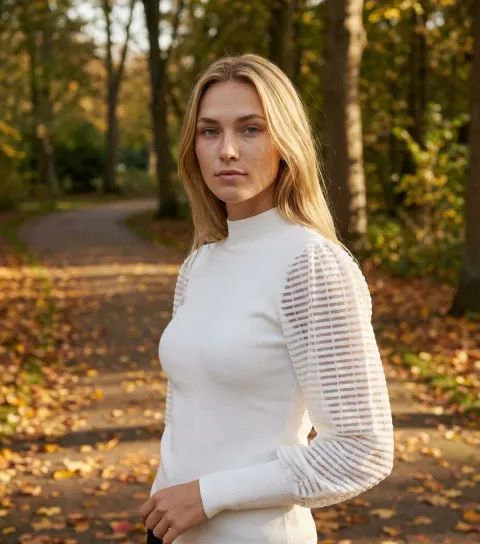 Women's Off White Mesh Sleeve Jumper
