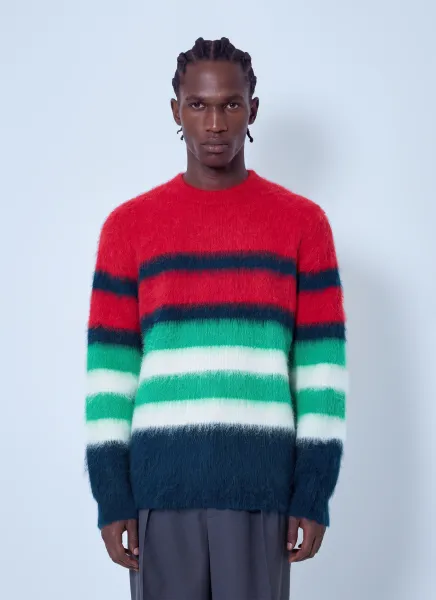 Runway Striped Brushed Alpaca Blend Piqué Sweater