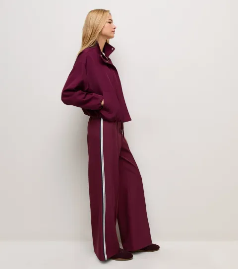 New Look Women's Dark Burgundy Side Stripe Wide Leg Trousers