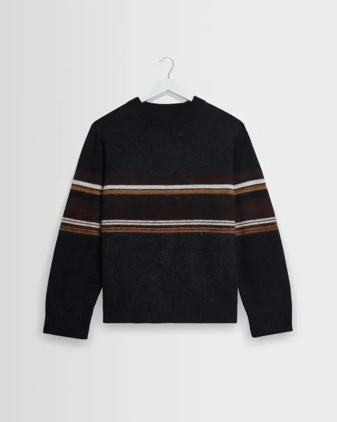 Wax London Wilde - Charcoal and Brown Bold Stripe Fluffy Wool Crewneck