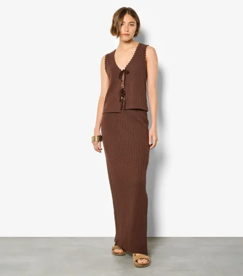 Women's Dark Brown Maxi Column Skirt