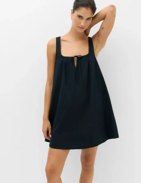 Marks & Spencer Pure Cotton Tie Front Mini Swing Beach Dress Dark Ink
