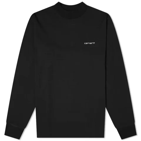 Long Sleeve Mock Neck Script Embroidery T-Shirt