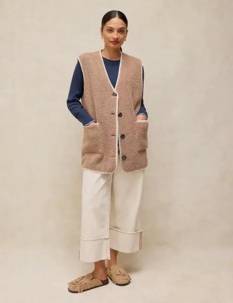 White Stuff Borg Longline Gilet Natural