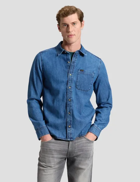 Lee Leesure Regular Fit Pure Cotton Denim Shirt Blue Denim