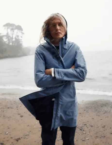Seasalt Cornwall Cotton Rich Longline Raincoat Blue