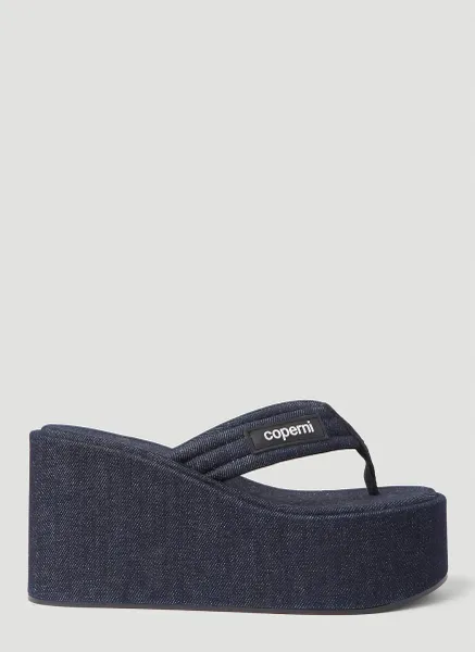 Denim Wedge Flip Flop Platforms