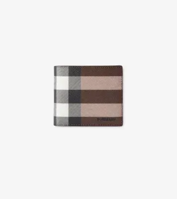 Check and Leather Bifold Wallet in Dark birch brown - Men, Canvas
