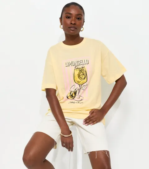 Women's Light Yellow Cotton Limoncello Oversized T-Shirt