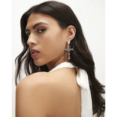 River Island Rhinestone Cross Earrings