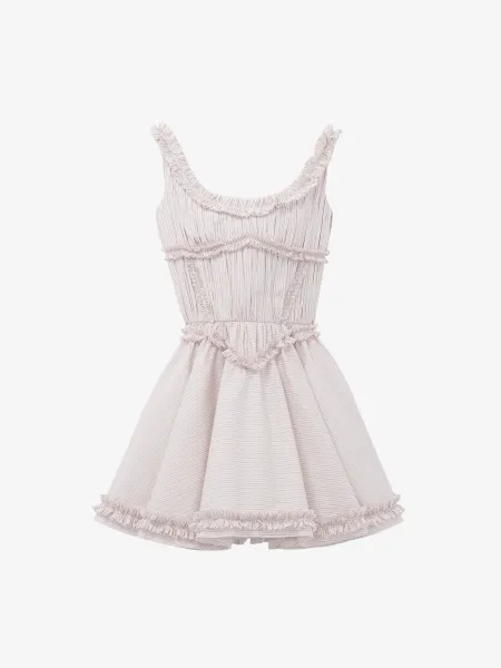 Pleated Ruffle Pinstripe Mini Dress