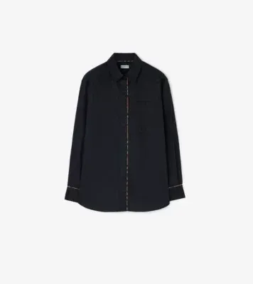 Relaxed Fit Check Piping Cotton Shirt in Navy