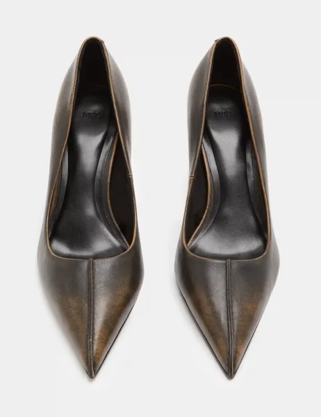 Marks & Spencer Leather Stiletto Heel Pointed Toe Court Shoes Brown