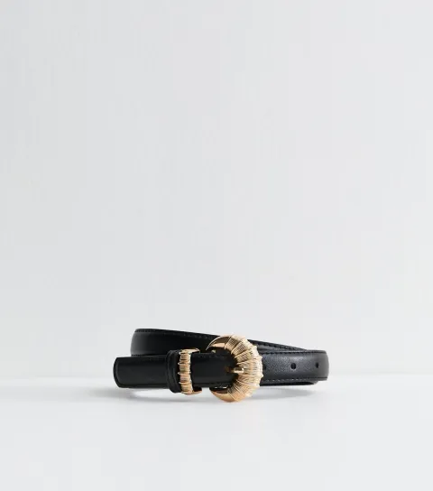 Black Faux Leather Croissant Buckle Belt