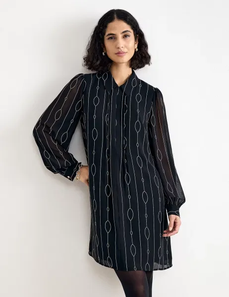 Phase Eight Geometric Mini Skater Dress Black Mix