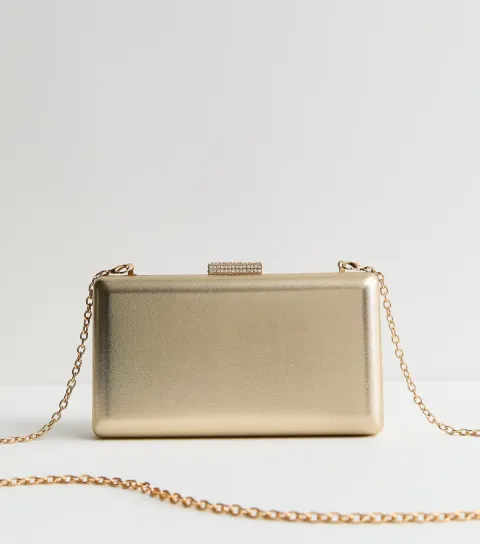 Gold Faux Leather Box Clutch