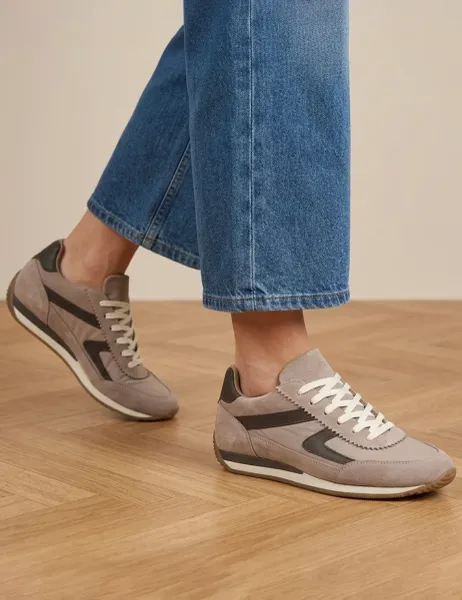 Jones Bootmaker Aeries Leather Lace Up Trainers Taupe