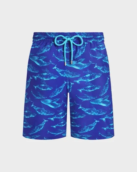 Vilebrequin Men Long Ultra-light And Packable Swim Shorts Sparkling Whales