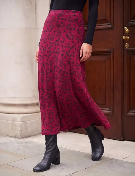 Leaf Print Skirt Dark Burgundy