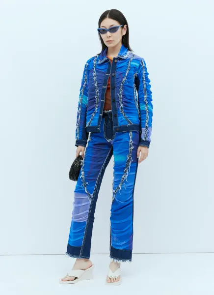 Mesh Construction Denim Jeans