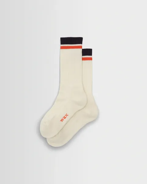 Thorpe - Ecru and Navy Edge Stripe Socks