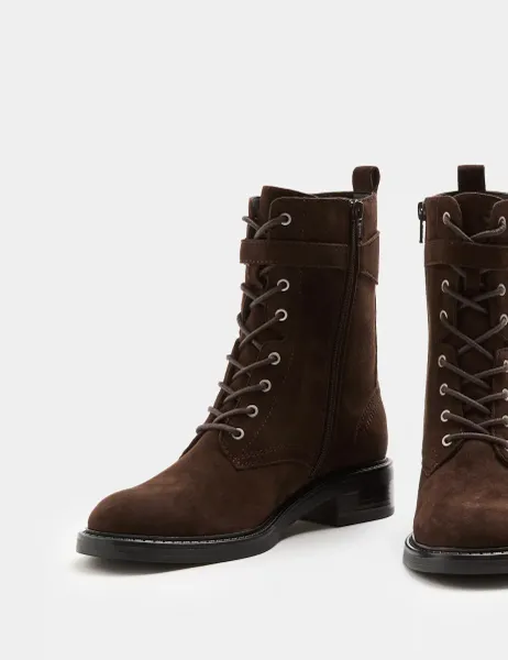 Marks & Spencer Suede Lace Up Block Heel Ankle Boots Brown