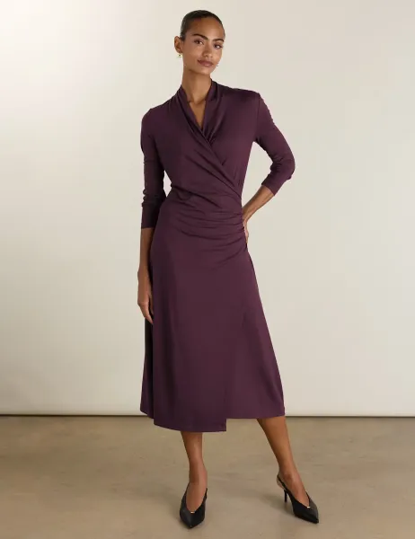 V-Neck Midi Wrap Skater Dress Purple