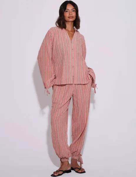 South Beach Cotton Rich Striped Balloon Beach Trousers
