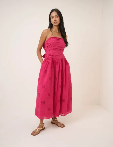Nobody's Child Pure Cotton Broderie Bandeau Midi Dress Pink