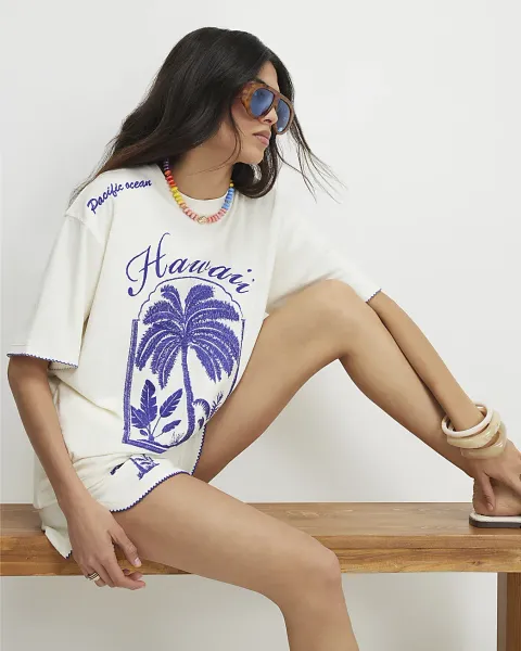 River Island Cotton Blend Hawaii Towelling T-Shirt
