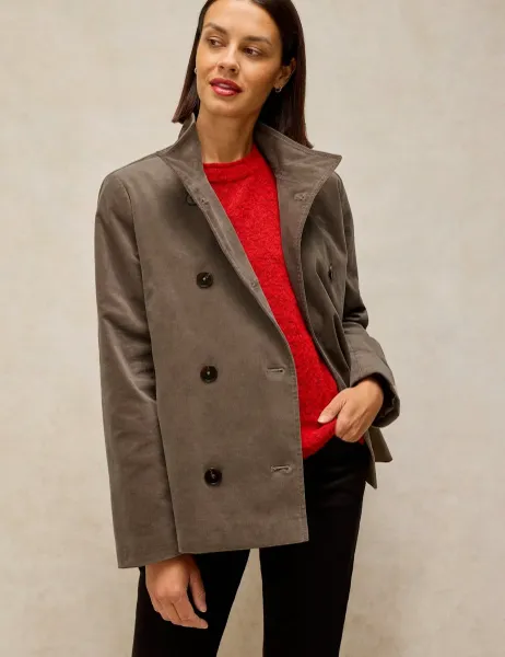 White Stuff Kaia Velvet Funnel Neck Jacket Natural