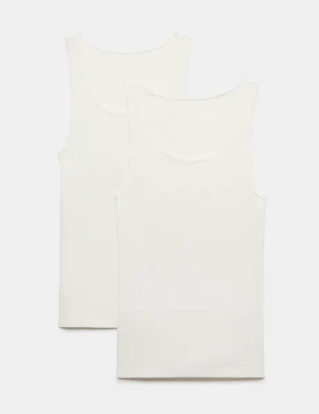 Marks & Spencer 2 Pack Thermal Pointelle Built Up Shoulder Vest White