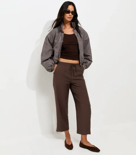 New Look Women's Petite Dark Brown Cropped Straight Leg Trousers