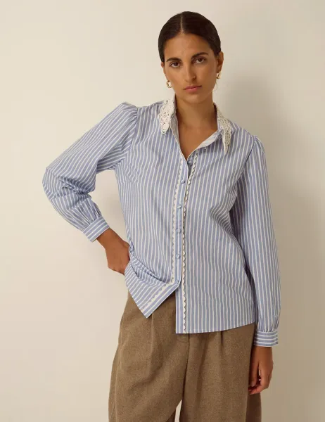Monsoon Pure Cotton Striped Collared Shirt Blue Mix