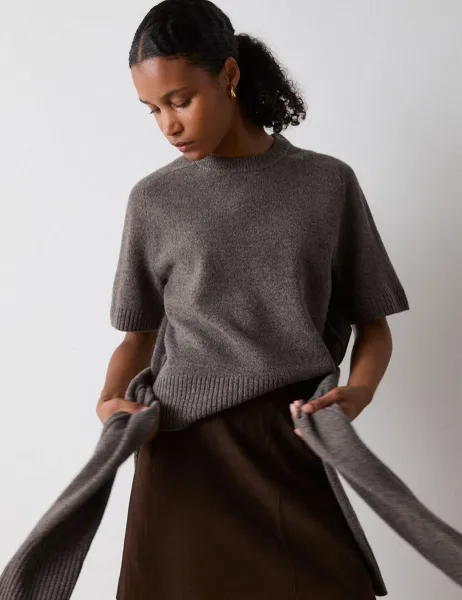 Whistles Pure Wool Knitted T-Shirt Neutral