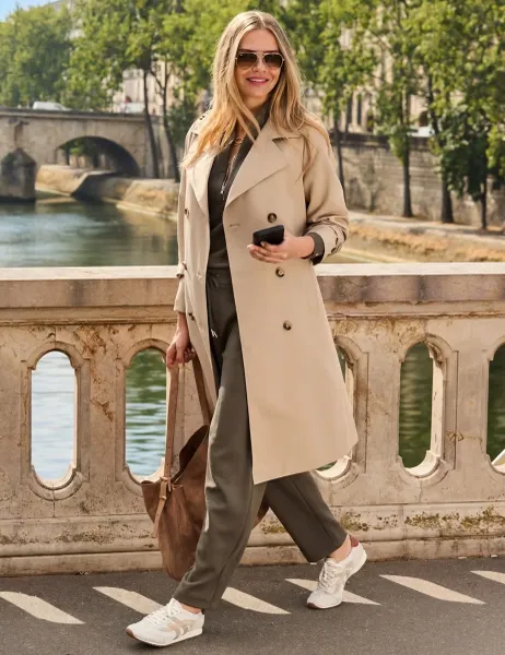 SOSANDAR Tab Collar Double Breasted Midi Trench Coat Ecru