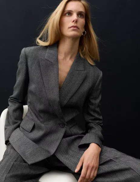 Pure Wool Single Breasted Waisted Blazer Grey