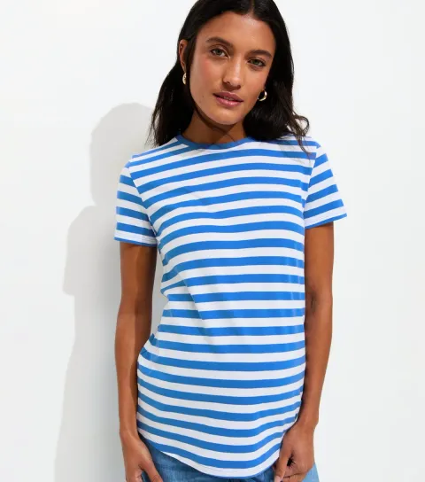 Women's Maternity Blue Stripe Relaxed T-Shirt