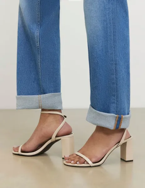 River Island Ankle Strap Block Heel Sandals Ecru