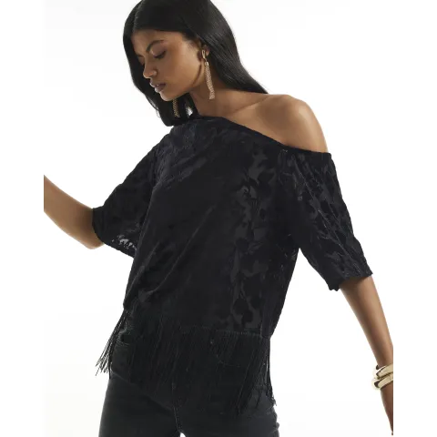 River Island Devore One Shoulder Fringe Top