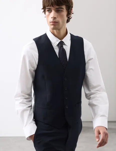 Autograph Wool Rich Performance Waistcoat Navy