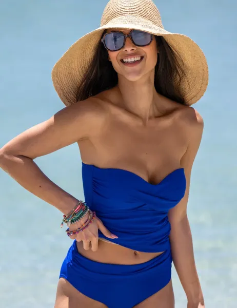 Pour Moi Santa Monica Non Wired Strapless Tummy Control Tankini Blue