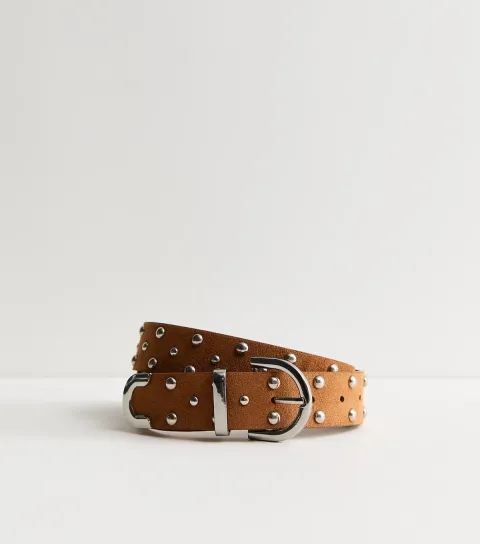 Tan Faux Suede Studded Belt
