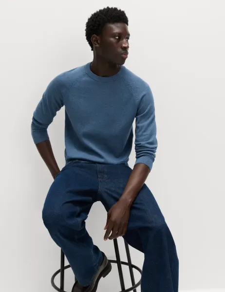 Marks & Spencer Pure Cotton Crew Neck Jumper Light Denim