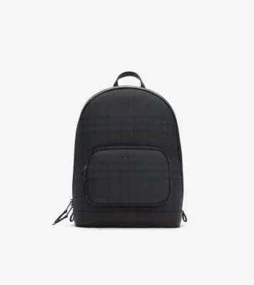 City Check Backpack in Navy - Men, Cotton, Technical