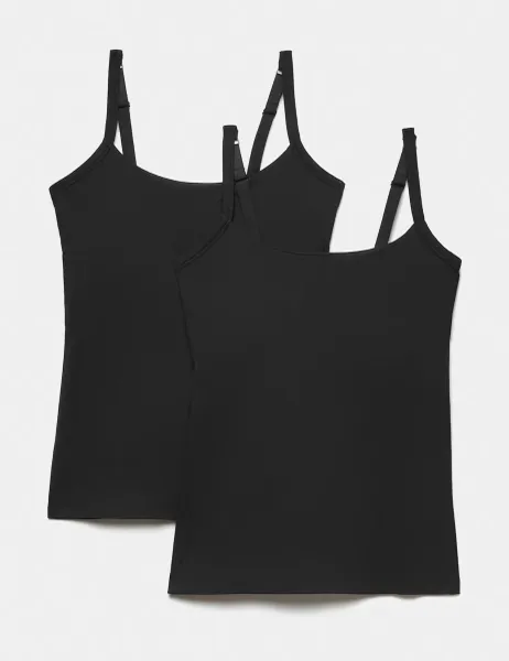 Marks & Spencer 2 Pack Cotton Rich Secret Support Vests F+ Black