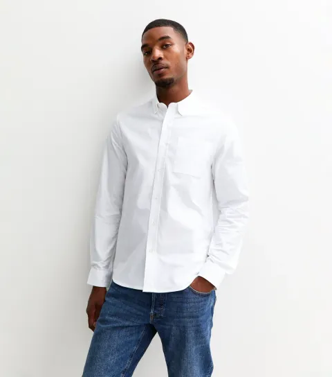 Men's White Regular Fit Long Sleeve Oxford Shirt